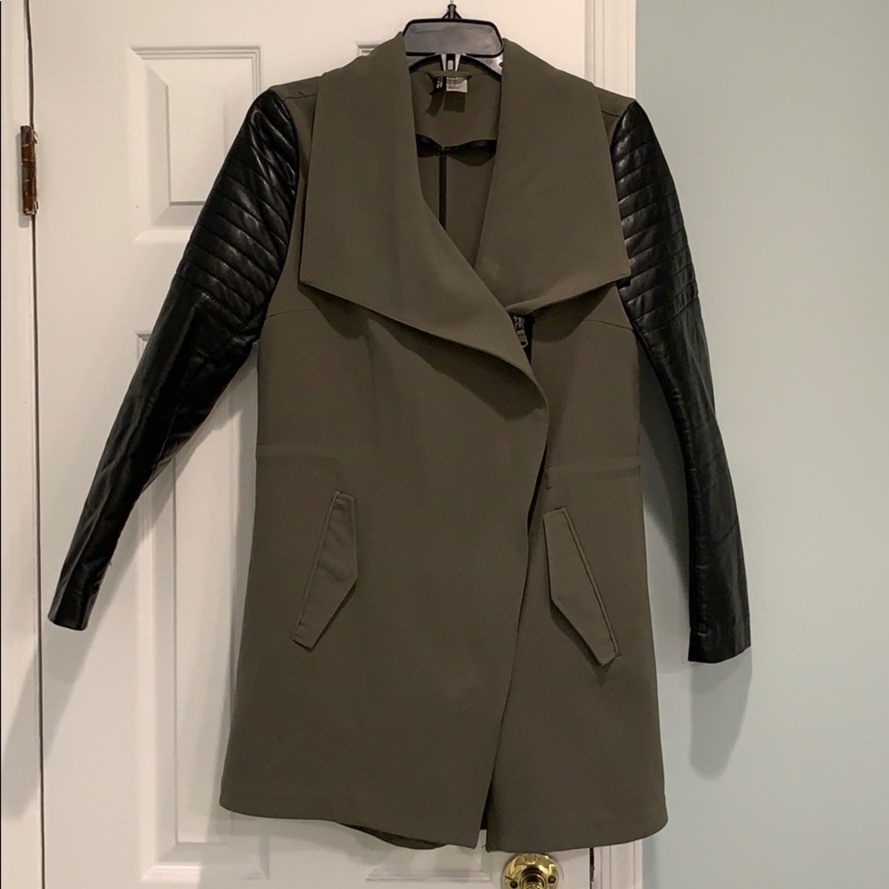 Amazing olive jacket w/ vegan leather sleeves!